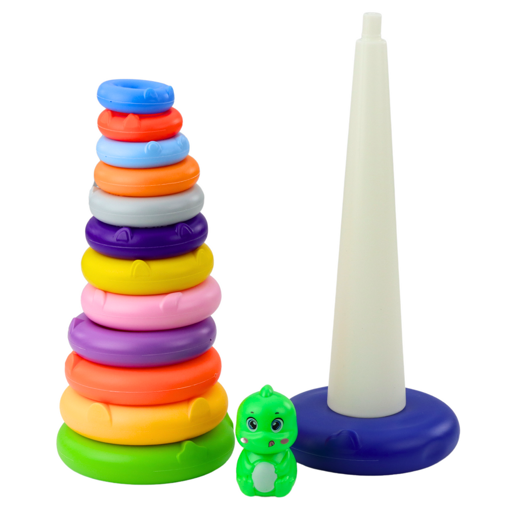 Dětská pyramida s dinosaurem 13 barevných kroužků 45 cm
