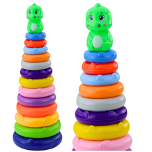 Dětská pyramida s dinosaurem 13 barevných kroužků 45 cm