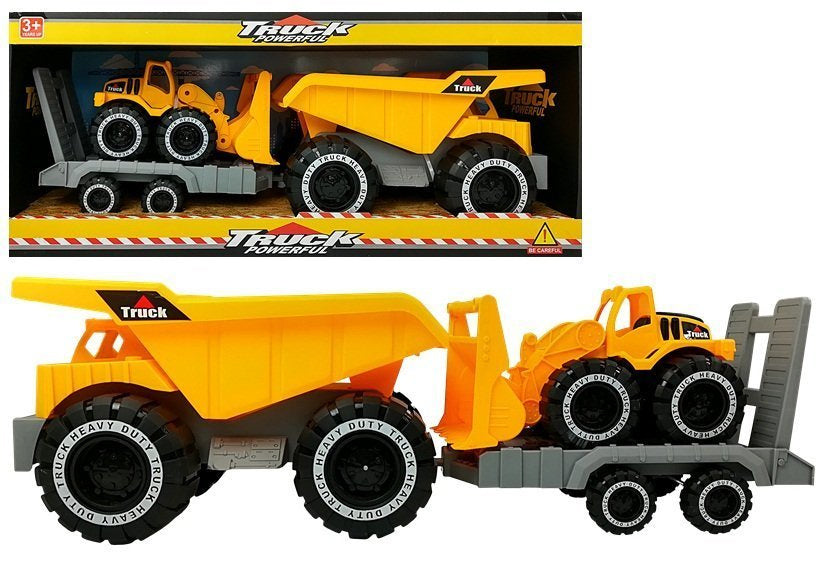 Dětská sklápěčka s přívěsem a buldozerem 49 cm stavební set