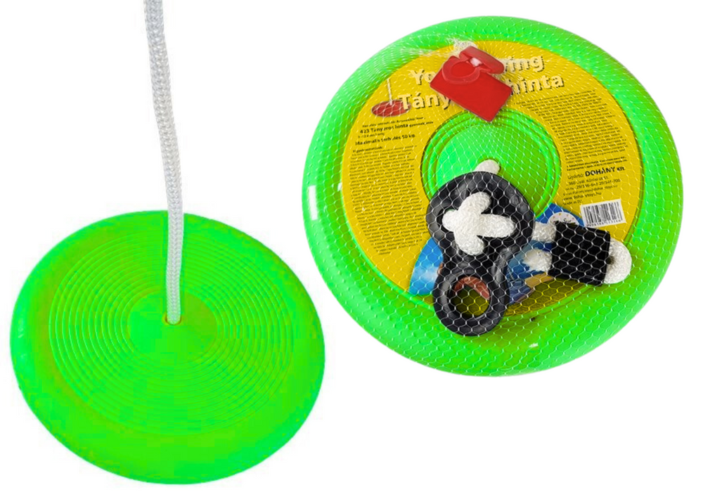 Dětská zahradní houpačka talíř 28 cm s lanem zelená