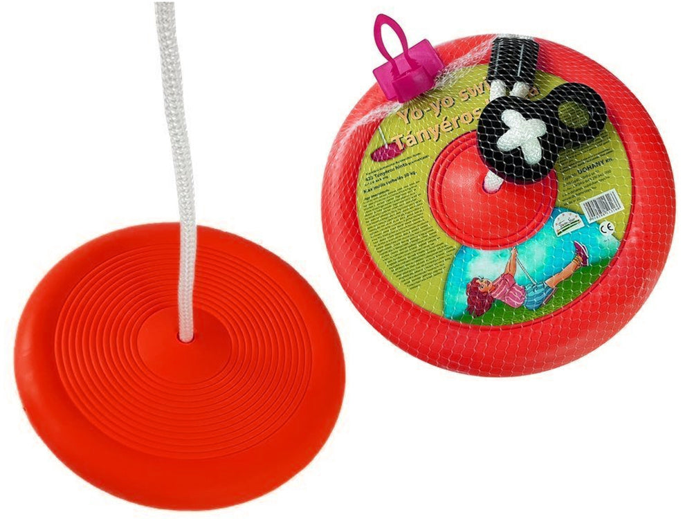 Dětská zahradní houpačka talíř s lanem průměr 28 cm červená