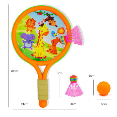 Dětské badmintonové rakety s dinosaury a míčkem oranžová zelená