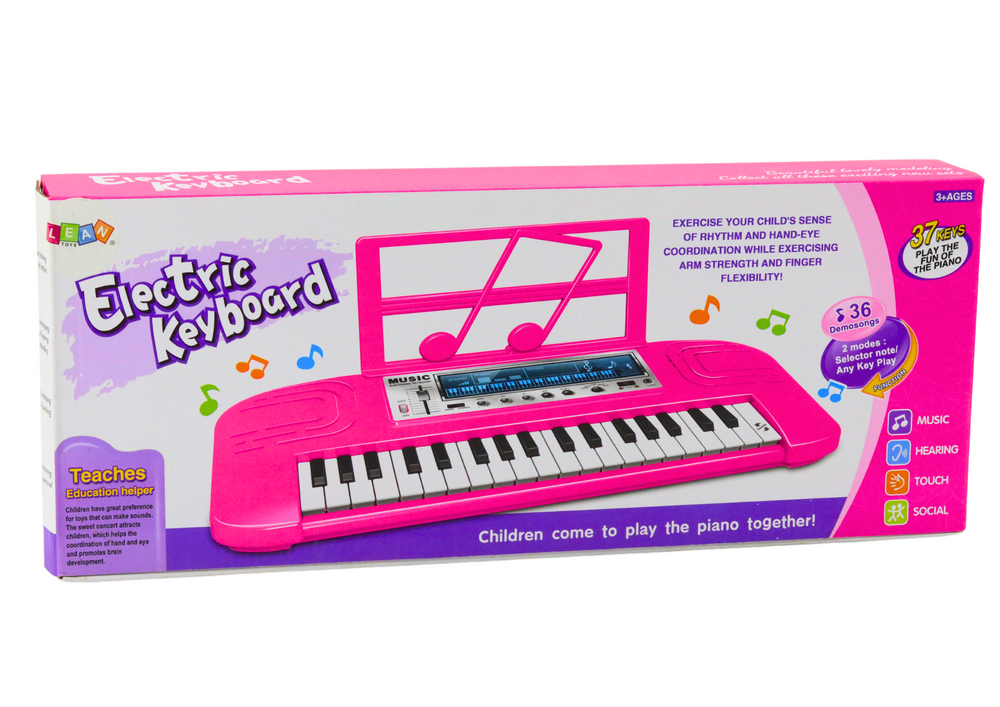 Dětské elektrické pianino 37 kláves 36 melodií se stojanem růžové