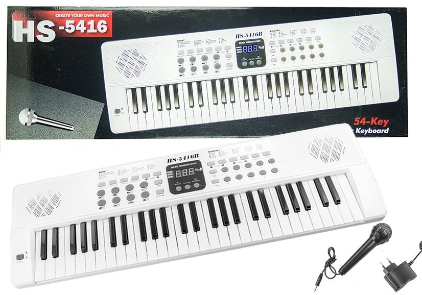 Dětské elektrické pianino s mikrofonem 54 kláves bílé