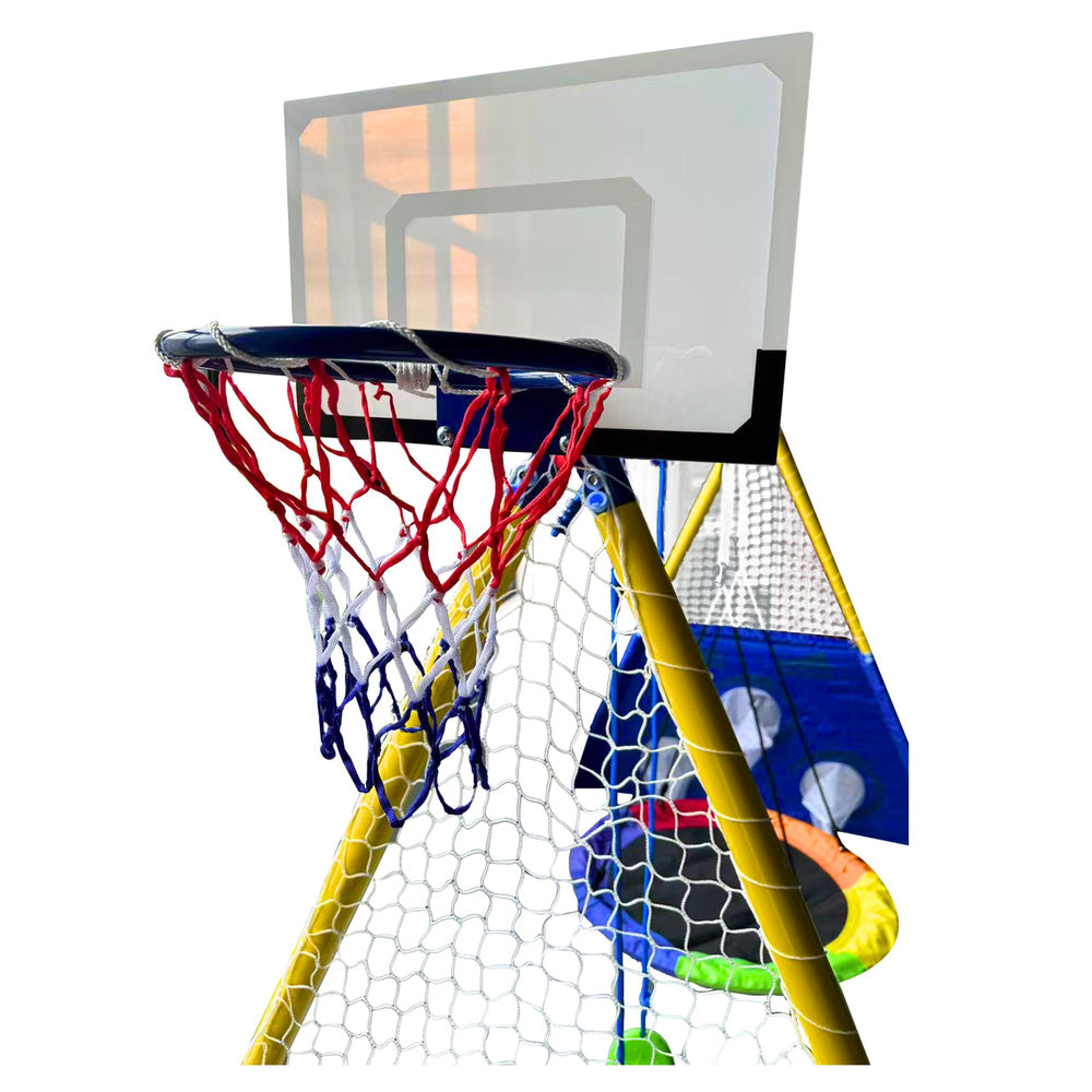 Dětské hřiště 4v1 – s houpačkami a košem | basketbal