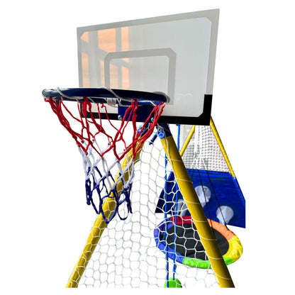 Dětské hřiště 4v1 – s houpačkami a košem | basketbal