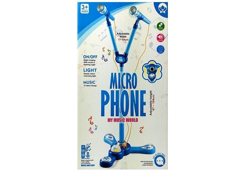 Dětské karaoke mikrofony se stojanem a světelnými efekty modré
