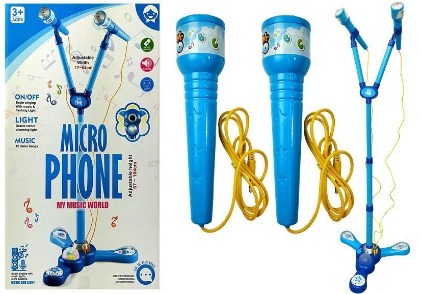 Dětské karaoke mikrofony se stojanem a světelnými efekty modré