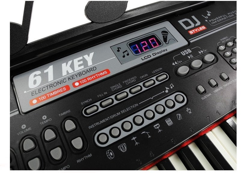 Dětské klávesy s mikrofonem 61 kláves USB LED displej černé