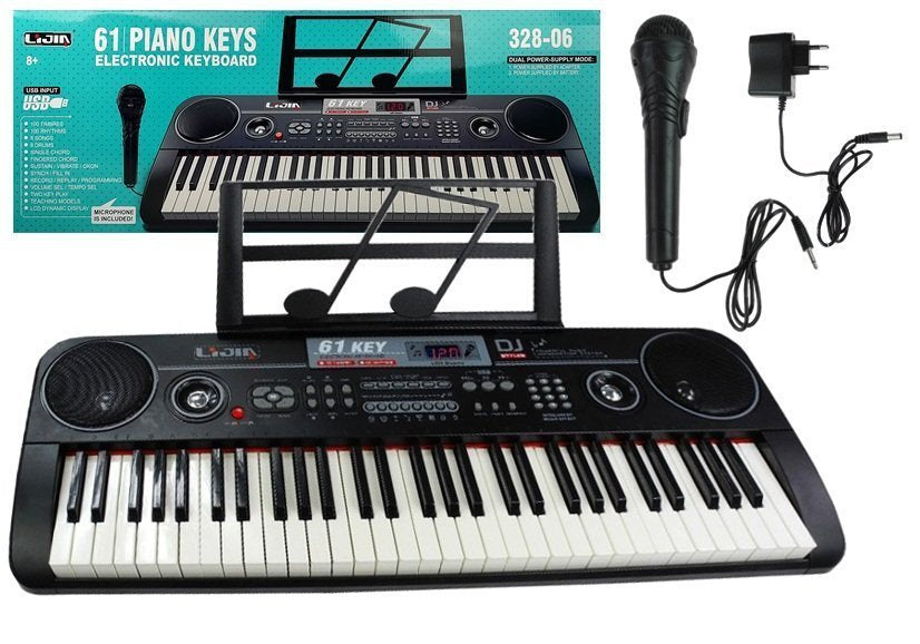 Dětské klávesy s mikrofonem 61 kláves USB LED displej černé