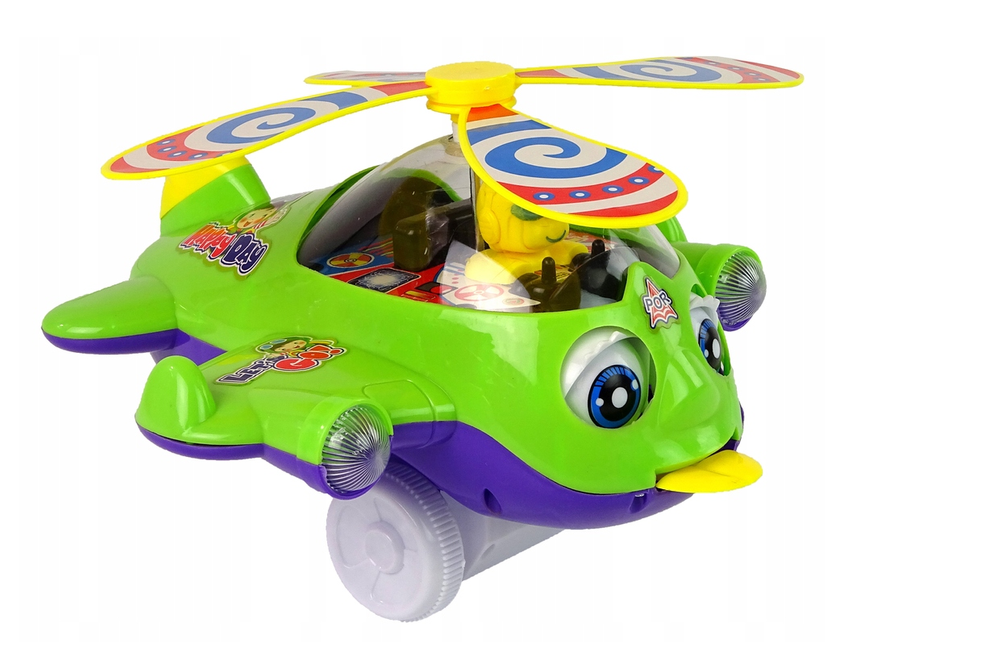 Dětské letadlo na tyči – se zvonkem a pilotem | zelené