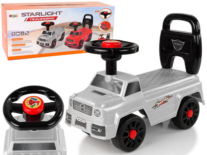 Dětské odrážedlo auto s klaksonem a opěradlem stříbrné