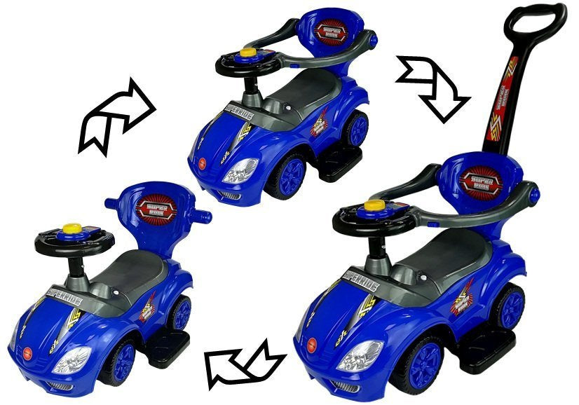 Dětské odrážedlo s tyčkou 3v1 Mega Car modré