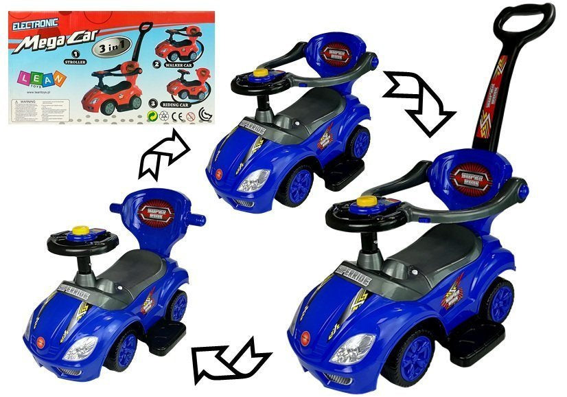 Dětské odrážedlo s tyčkou 3v1 Mega Car modré