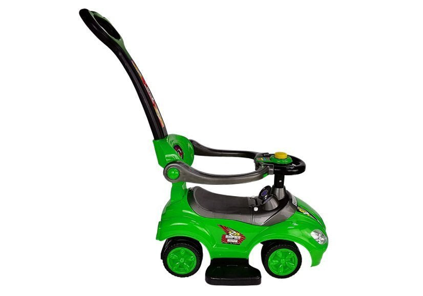Dětské odrážedlo s tyčkou 3v1 Mega Car se schránkou zelené