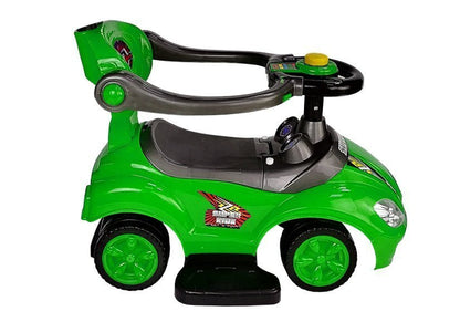 Dětské odrážedlo s tyčkou 3v1 Mega Car se schránkou zelené
