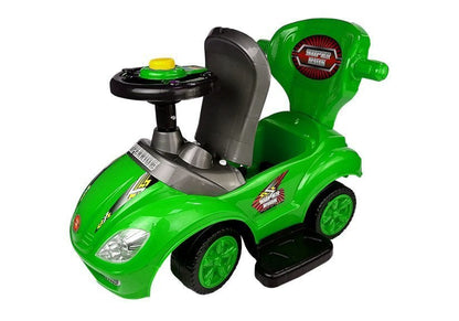 Dětské odrážedlo s tyčkou 3v1 Mega Car se schránkou zelené