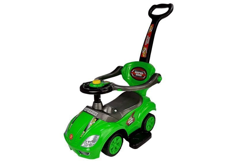 Dětské odrážedlo s tyčkou 3v1 Mega Car se schránkou zelené