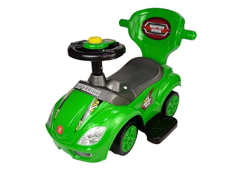 Dětské odrážedlo s tyčkou 3v1 Mega Car se schránkou zelené