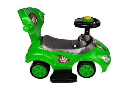 Dětské odrážedlo s tyčkou 3v1 Mega Car se schránkou zelené