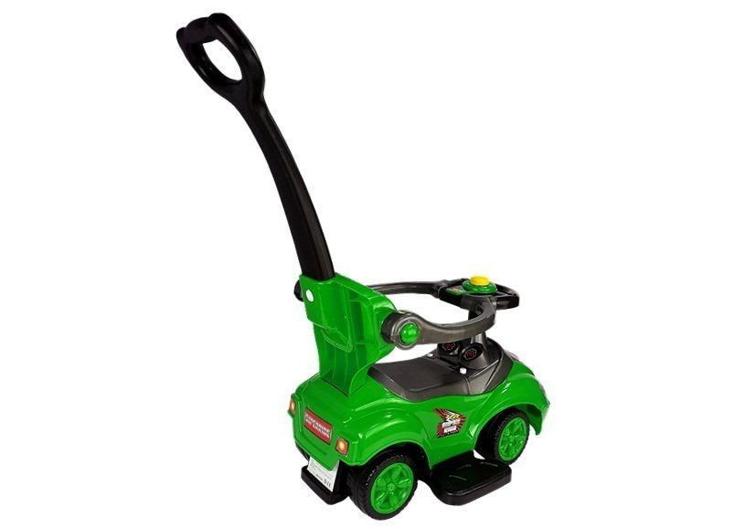 Dětské odrážedlo s tyčkou 3v1 Mega Car se schránkou zelené