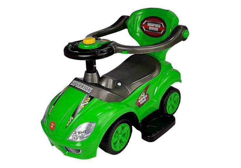 Dětské odrážedlo s tyčkou 3v1 Mega Car se schránkou zelené
