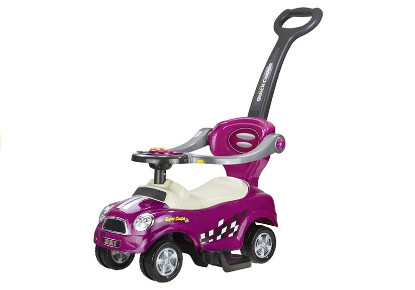 Dětské odrážedlo s vodící tyčí a barierkami Coupe fialové