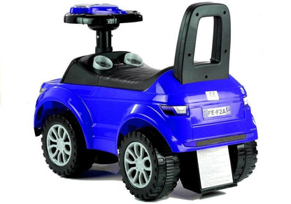 Dětské odrážedlo se zvuky a světly schránkou a opěradlem modré