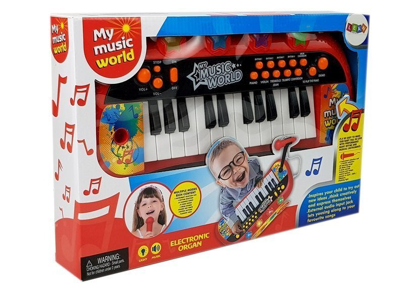 Dětské pianino 24 kláves s mikrofonem a stojánkem červené
