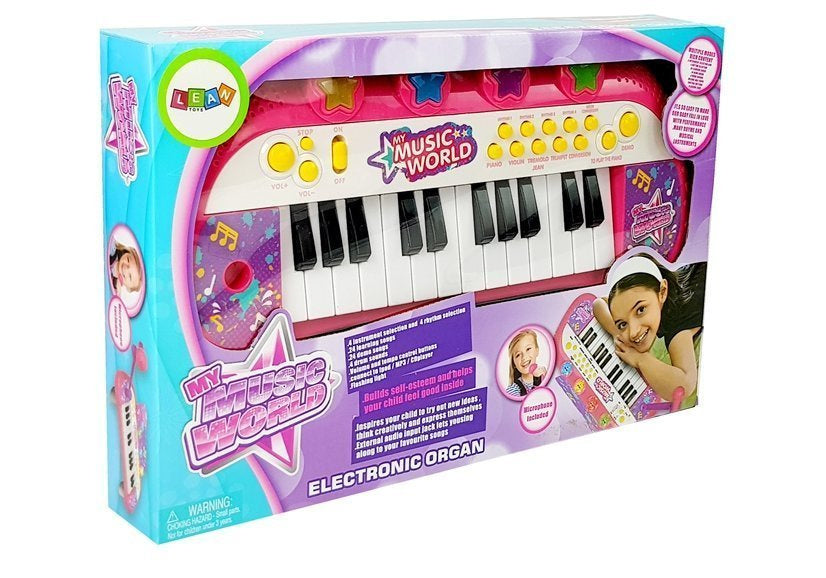 Dětské pianino 24 kláves s mikrofonem a USB vstupem růžové
