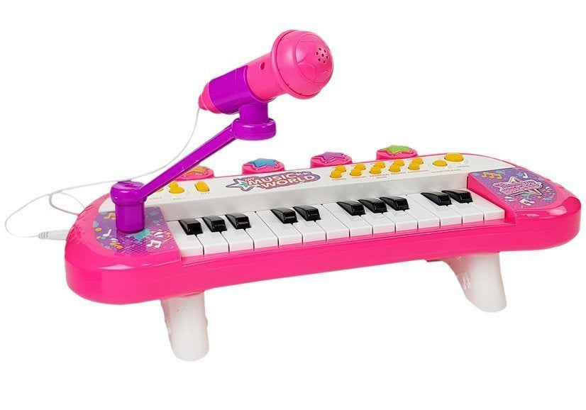 Dětské pianino 24 kláves s mikrofonem a USB vstupem růžové