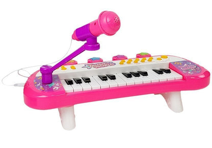 Dětské pianino 24 kláves s mikrofonem a USB vstupem růžové