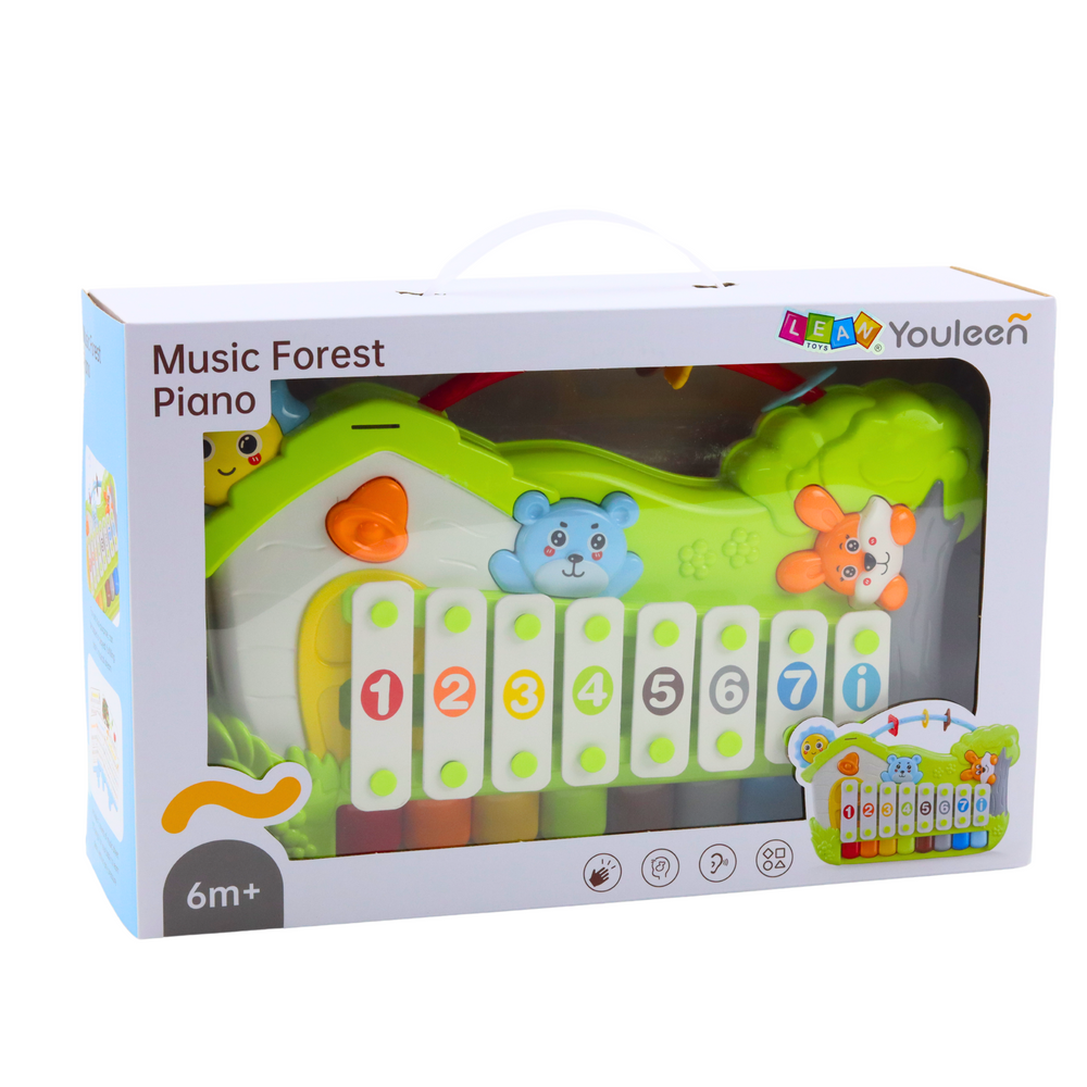 Dětské pianino s xylofonem a kartami s melodiemi lesní motiv
