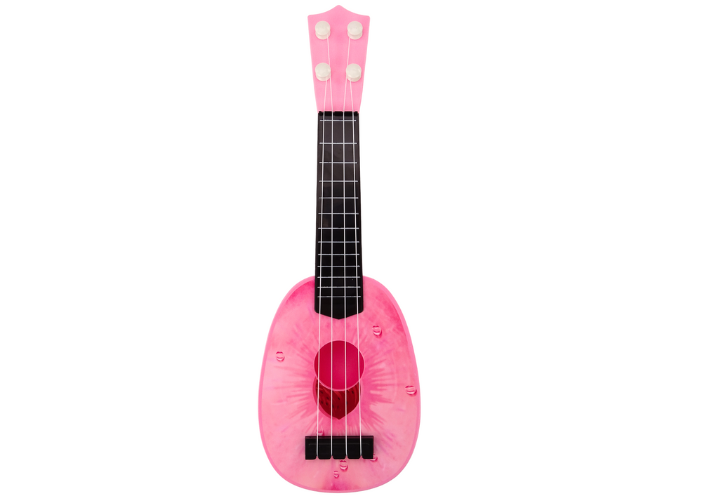 Dětské ukulele 4 struny motiv broskve plastové růžové
