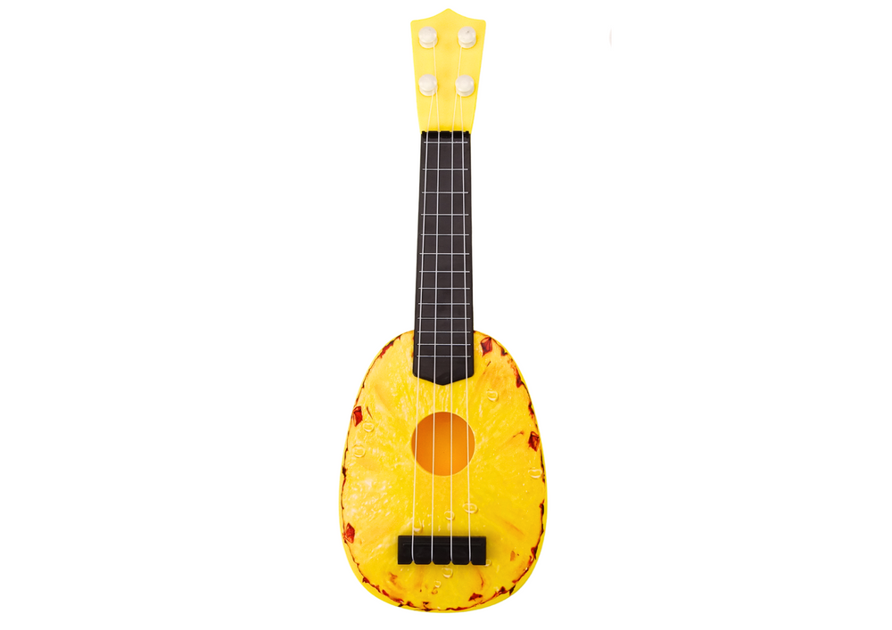 Dětské ukulele mini kytara 4 struny motiv ananasu žlutá