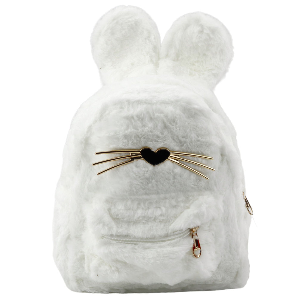 Dětský batoh plyšový s králičíma ušima a fousky bílý 3L 22cm