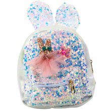 Dětský batoh s flitry a králičími ušima bílý 22cm 4,4L