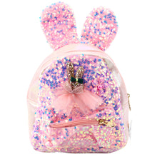 Dětský batoh s flitry a králičími ušima světle růžový 22cm 4,4L