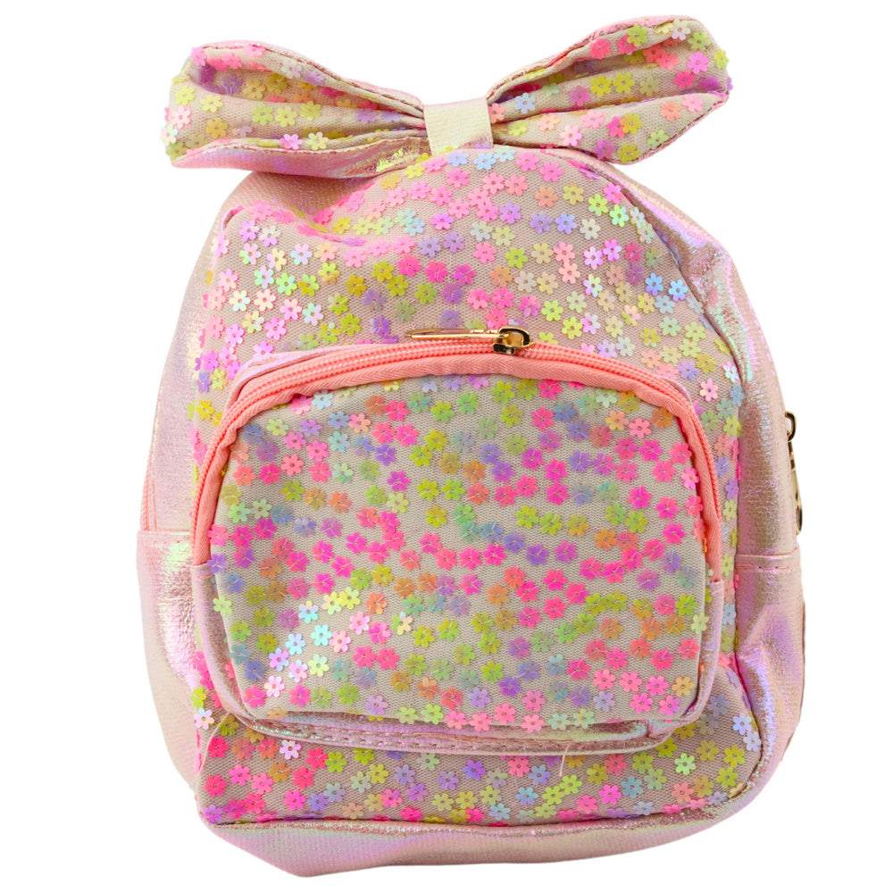Dětský batoh s flitry a mašlí světle růžový 22cm 2,8L
