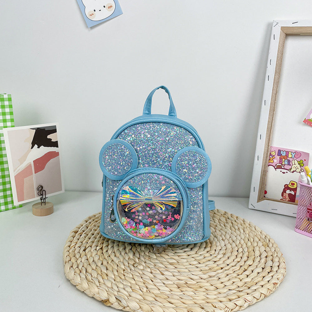 Dětský batoh s flitry a myšími uškami modrý 22cm 3L