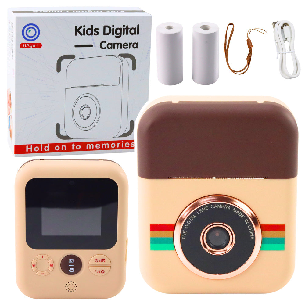Dětský digitální fotoaparát s tiskárnou a 3 rolkami papíru hnědý