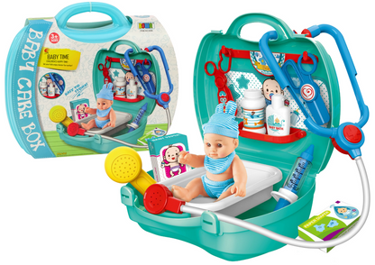 Dětský doktorský set s panenkou – ve valíčku | zelená
