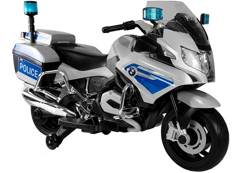 Dětský elektrický motor BMW R1200 policie s LED světly stříbrný