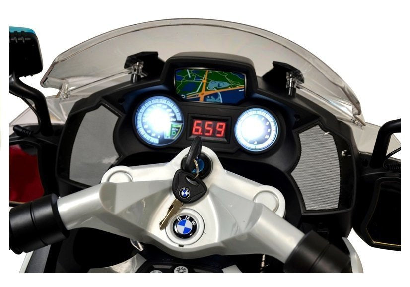 Dětský elektrický motor BMW R1200 policie s LED světly stříbrný