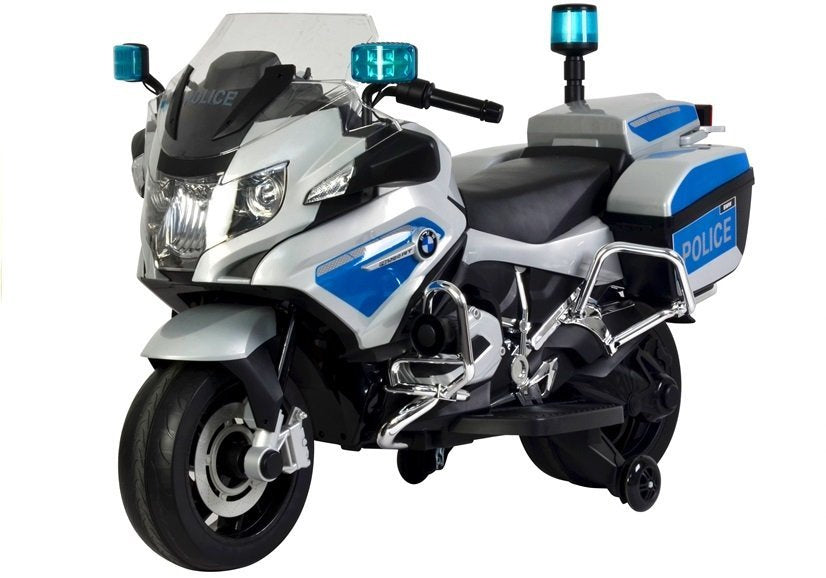 Dětský elektrický motor BMW R1200 policie s LED světly stříbrný
