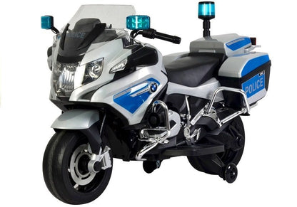 Dětský elektrický motor BMW R1200 policie s LED světly stříbrný