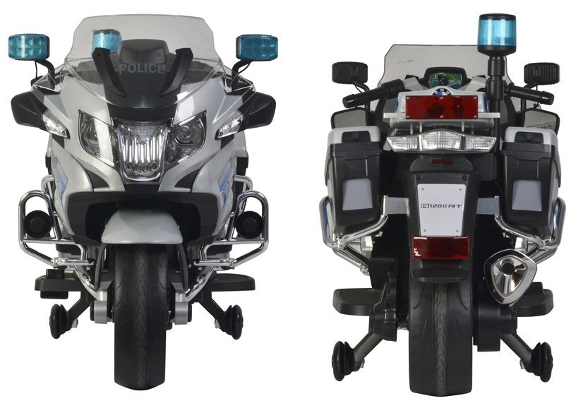 Dětský elektrický motor BMW R1200 policie s LED světly stříbrný