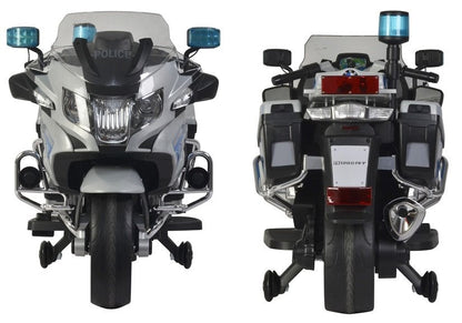 Dětský elektrický motor BMW R1200 policie s LED světly stříbrný