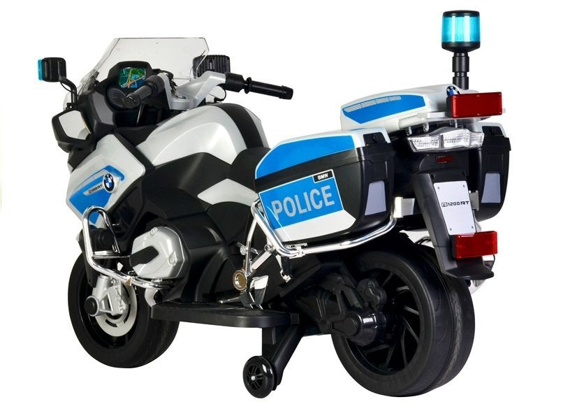 Dětský elektrický motor BMW R1200 policie s LED světly stříbrný