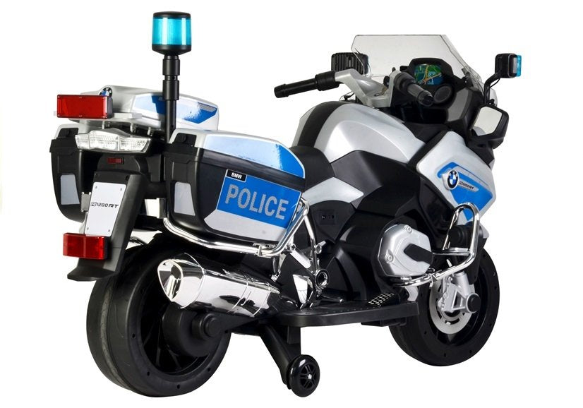 Dětský elektrický motor BMW R1200 policie s LED světly stříbrný
